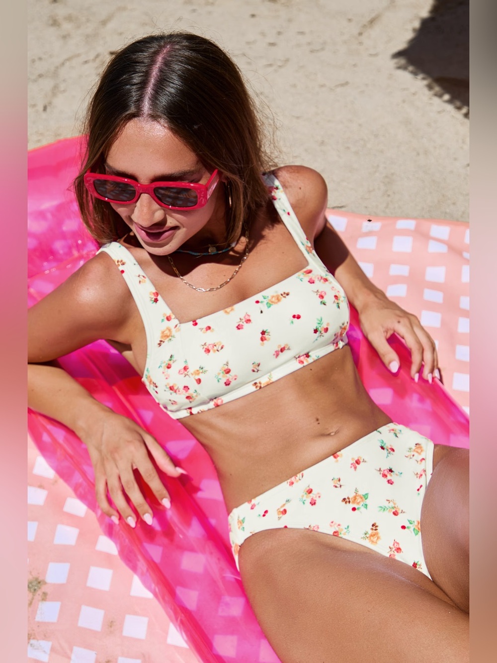 Cupshe Cream Floral Square-Neck Bikini Top